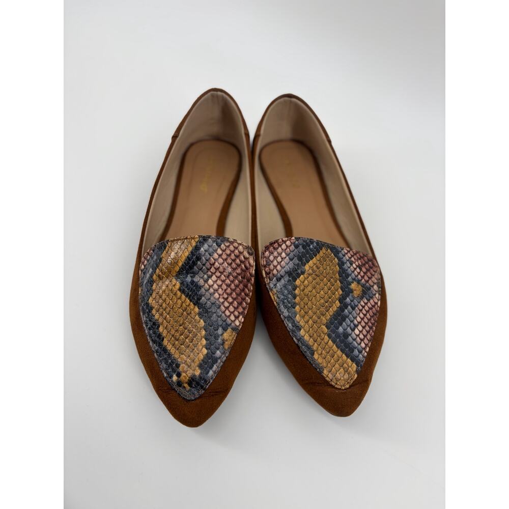Bamboo Loafers Women’s Size 7 Brown Snake Print Accent Shoes w/ Box